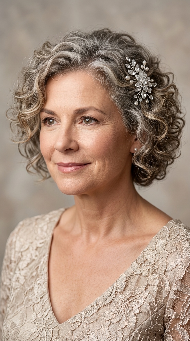 Soft Curls with a Floral Pin