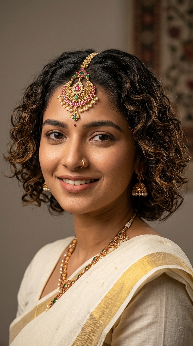 Soft Curls with a Statement Maang Tikka