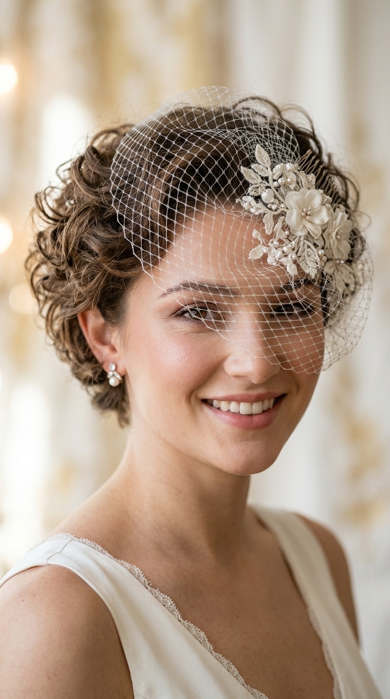 Soft Curls with Floral-Appliqué Birdcage