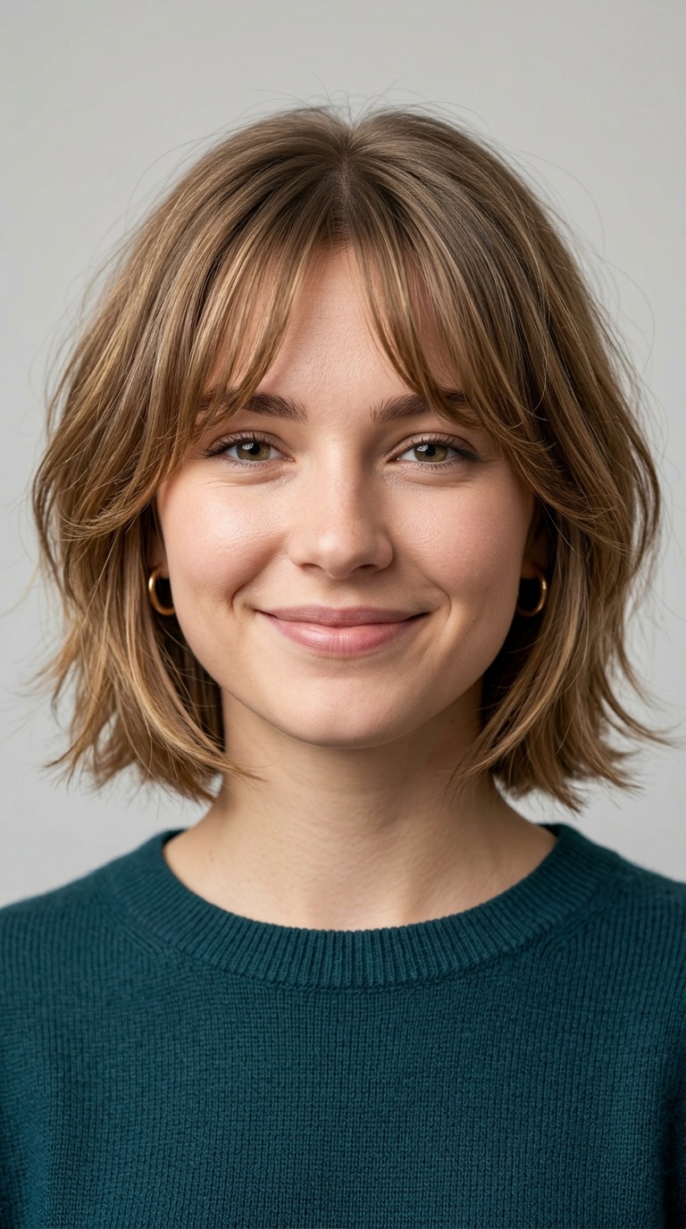 Soft Curtain Bangs with Short Layers
