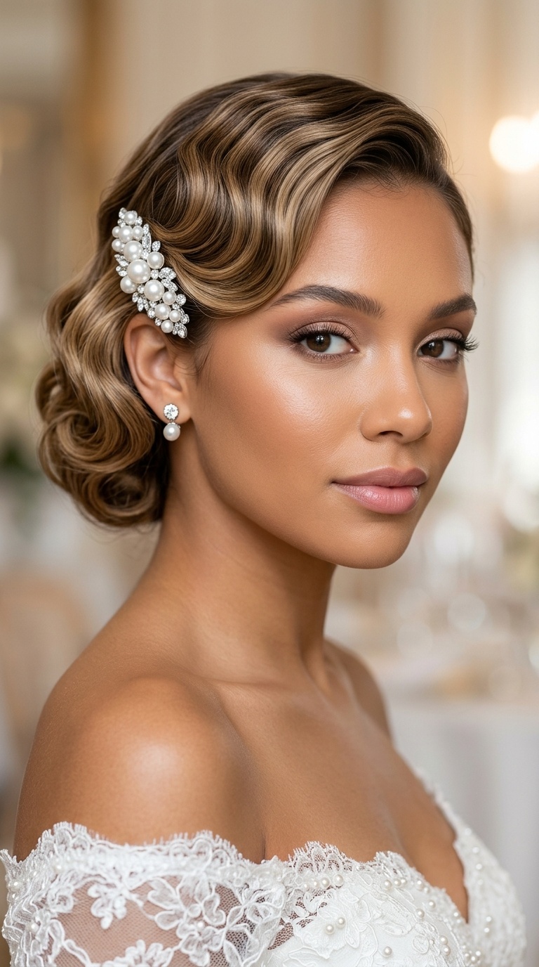 Soft Finger Waves with a Pearl Clip