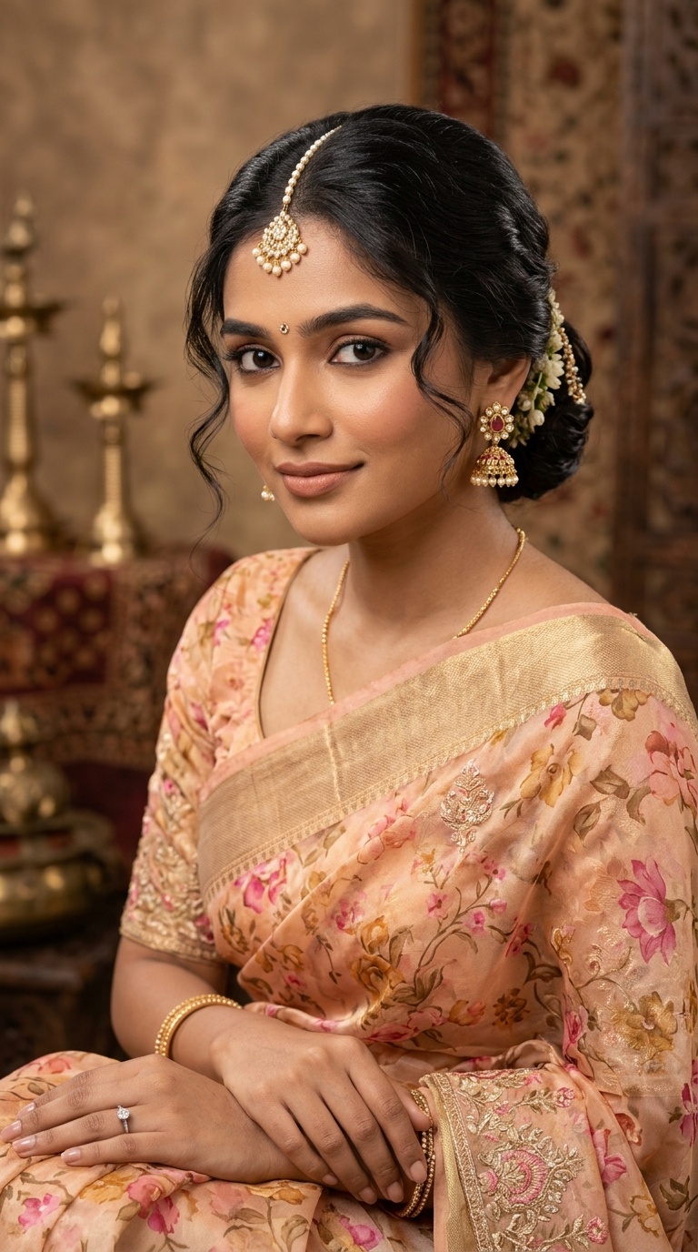 Soft Middle-Parted Wisps for Chiffon Sarees