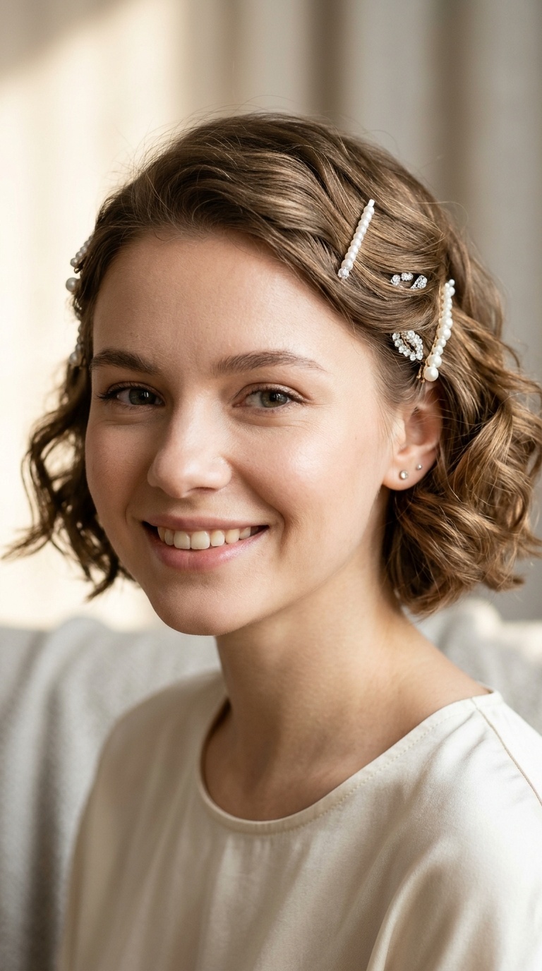 Soft Romantic Curls with Pearl Pins