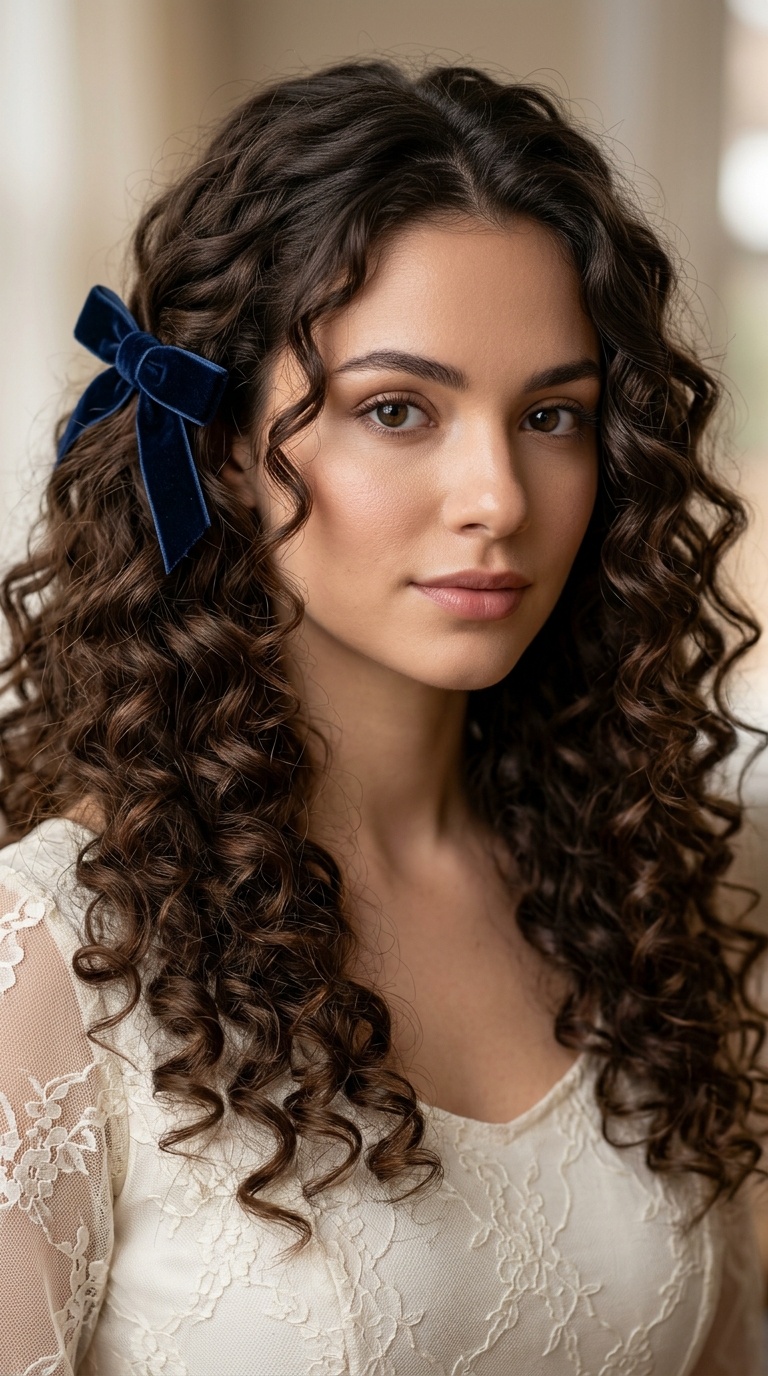 Soft Romantic Ringlets with a Velvet Bow