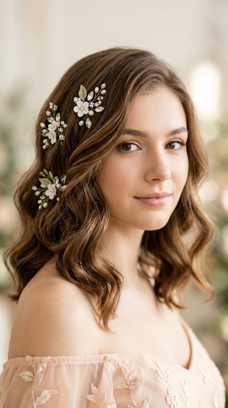 Soft Romantic Waves with Floral Pins
