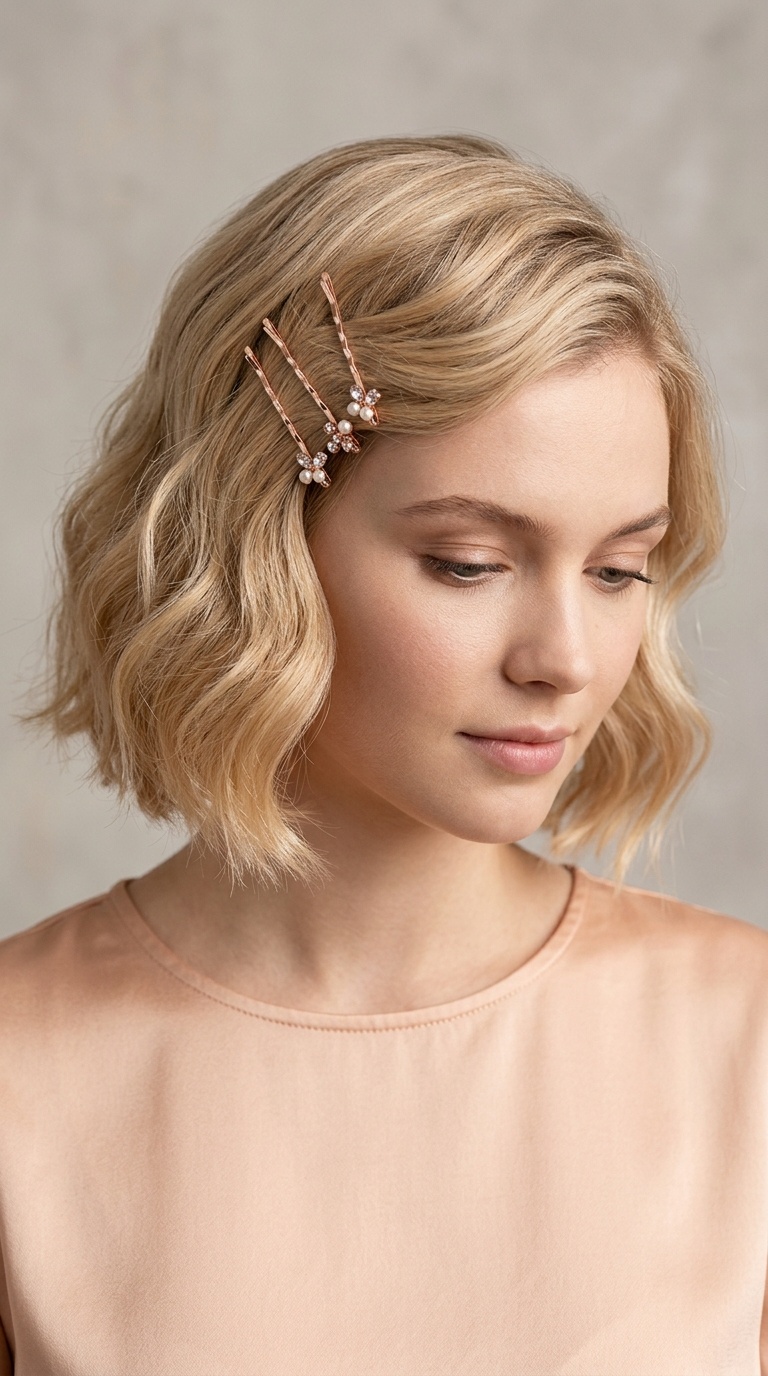 Soft Romantic Waves with Rose Gold Pins