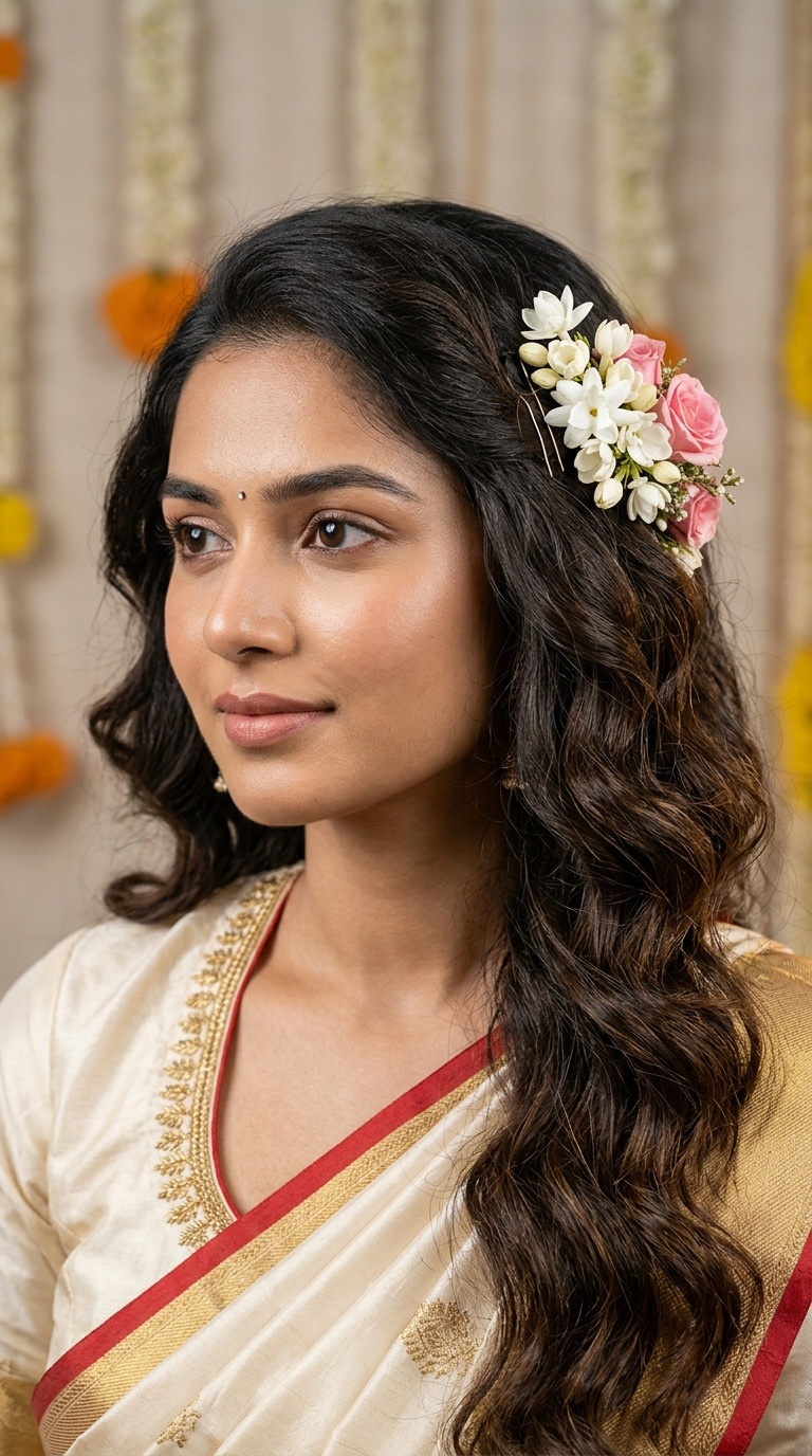 Soft Romantic Waves with Side Floral Pin