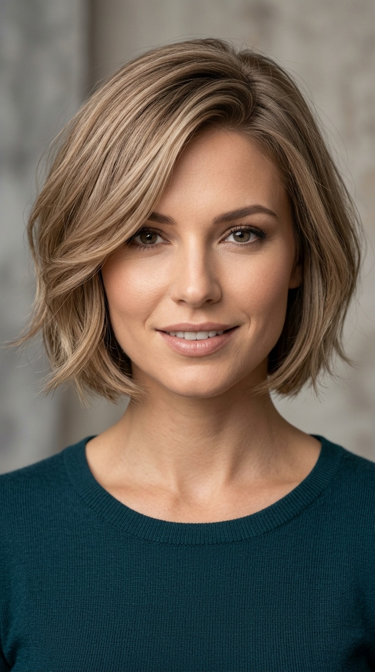 Soft Side-Swept Bob for Square Faces