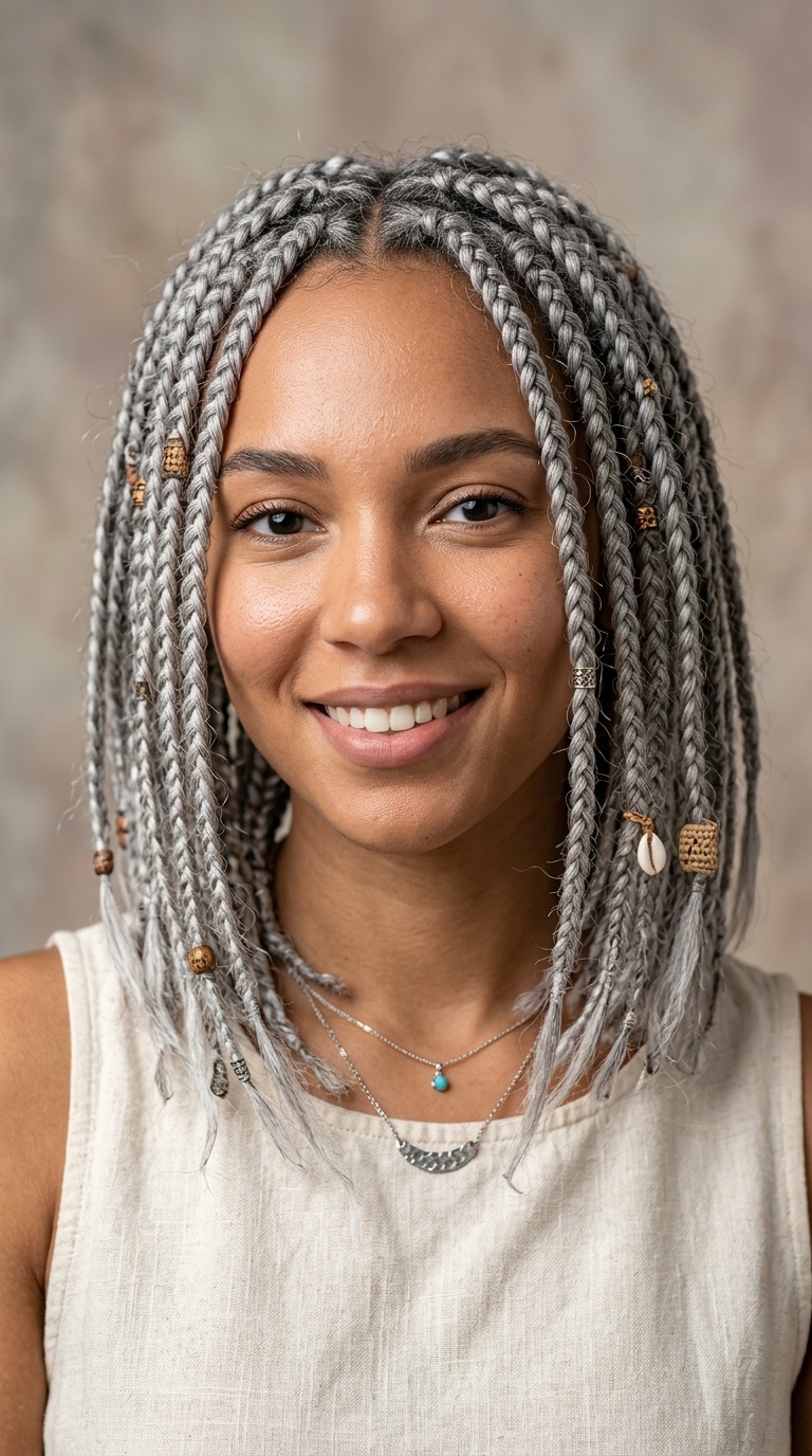 Soft Silver Boho Braids