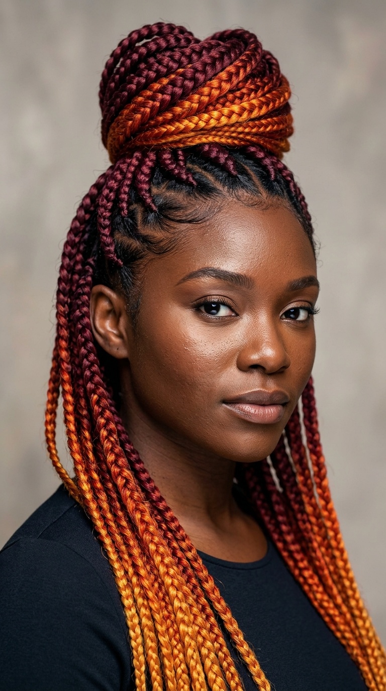 Solar Flare Red Ombre Braids