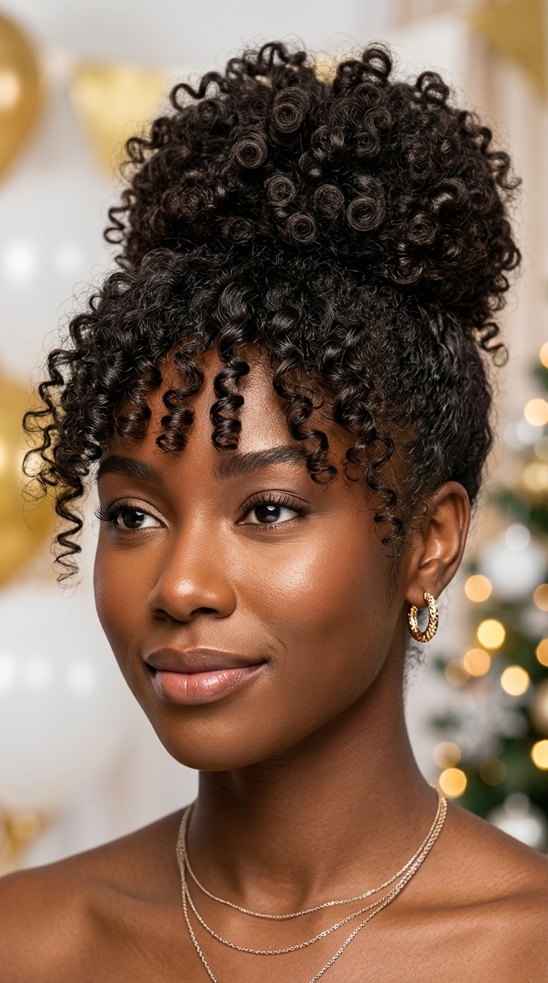 Sophisticated Updo with Curly Bangs