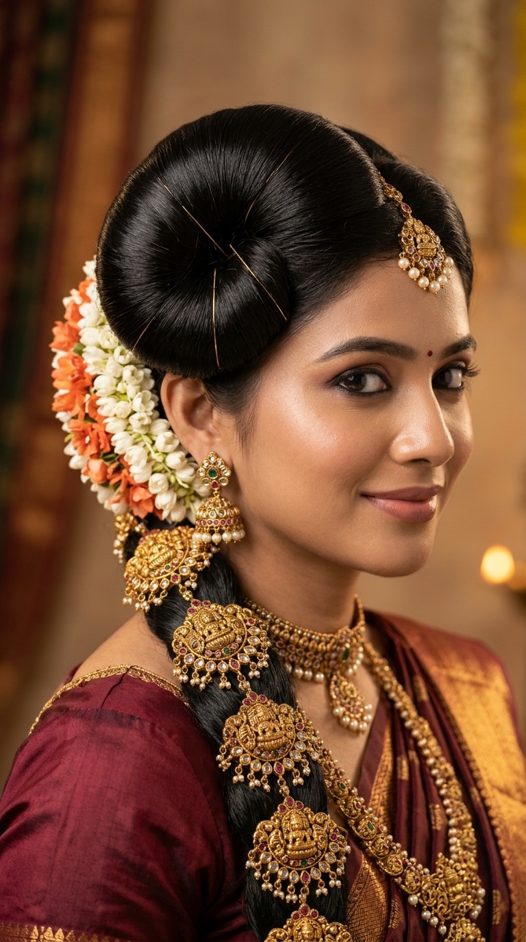 South Indian Donut Bun with Gold Jada