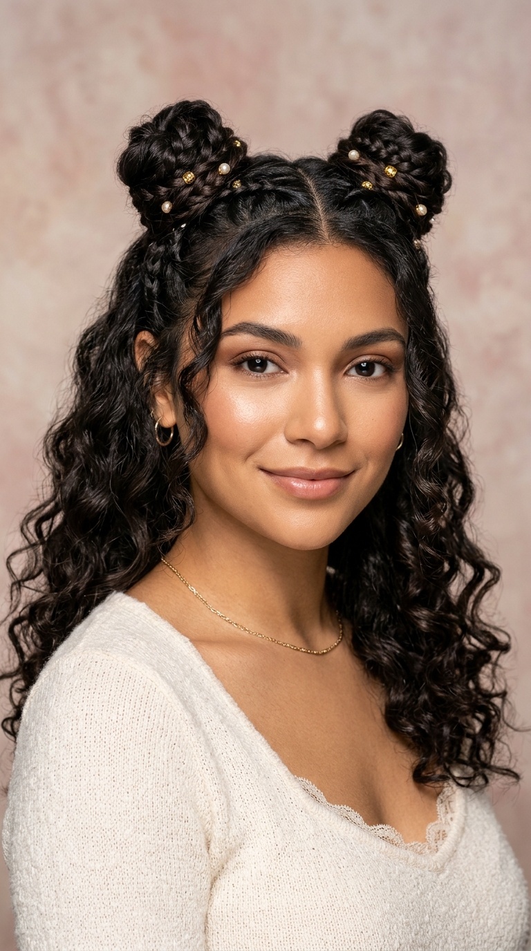 Space Bun Accents with Loose Curls