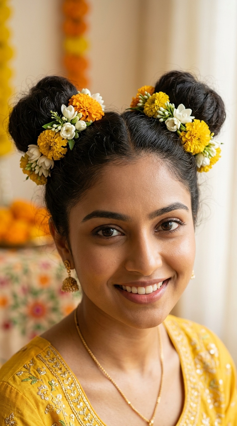 Space Bun Duo with Floral Wraps