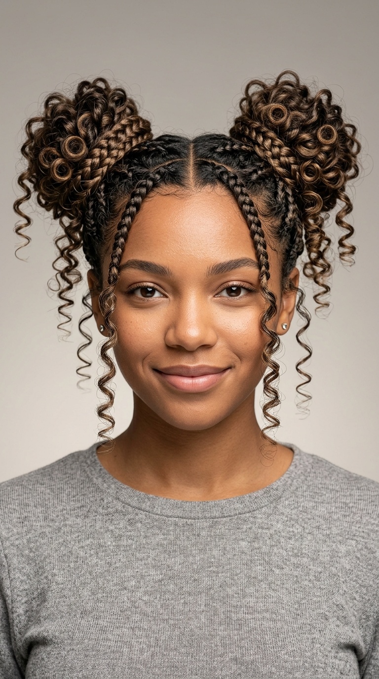 Space Bun Pigtails with Curls