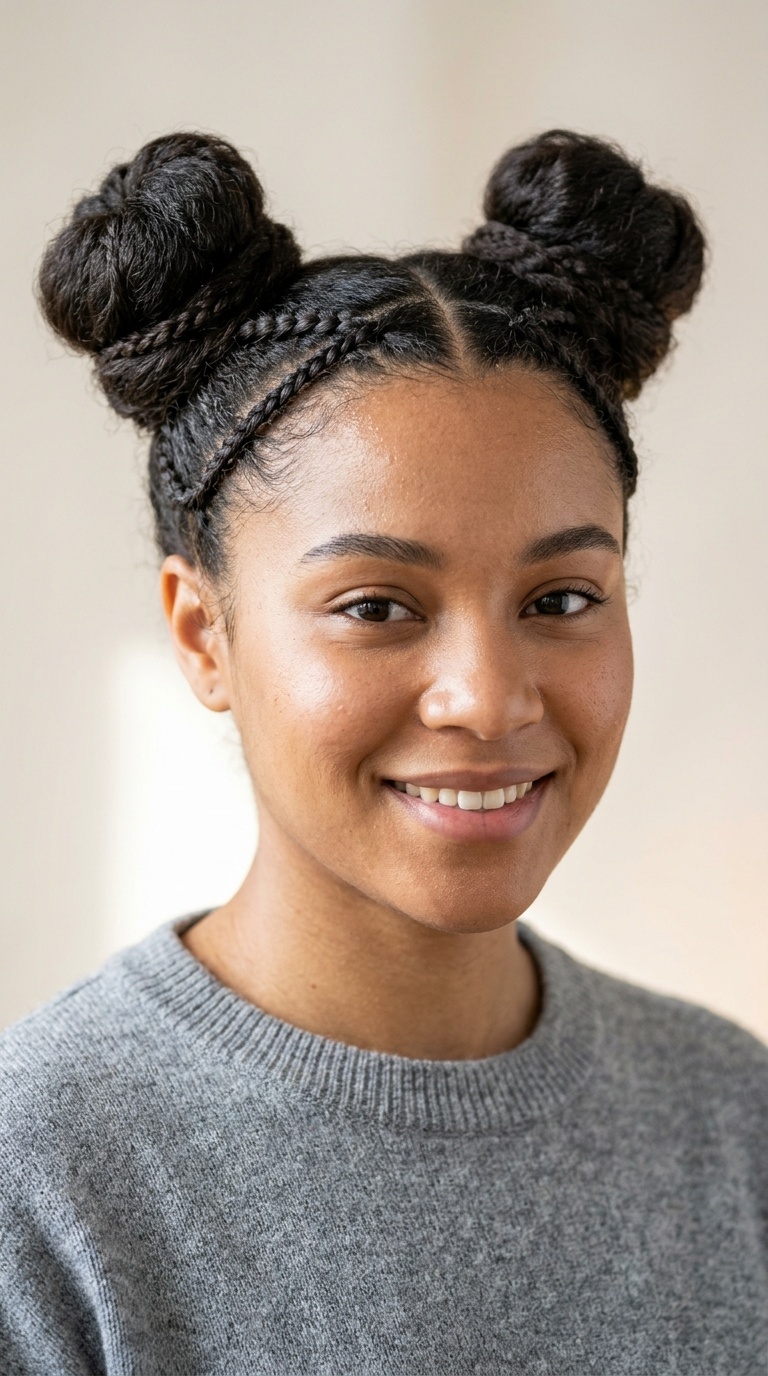 Space Buns with Accent Braids