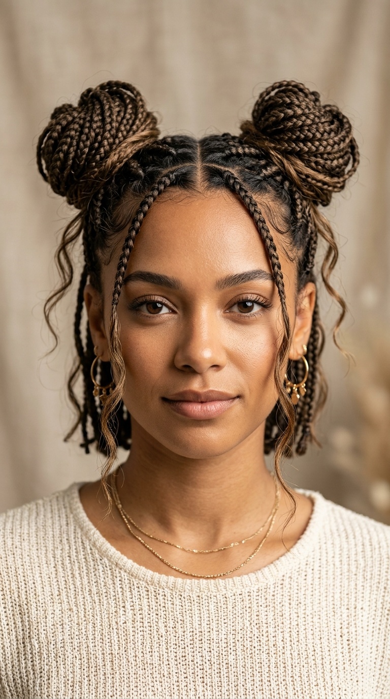 Space Buns with Boho Tendrils