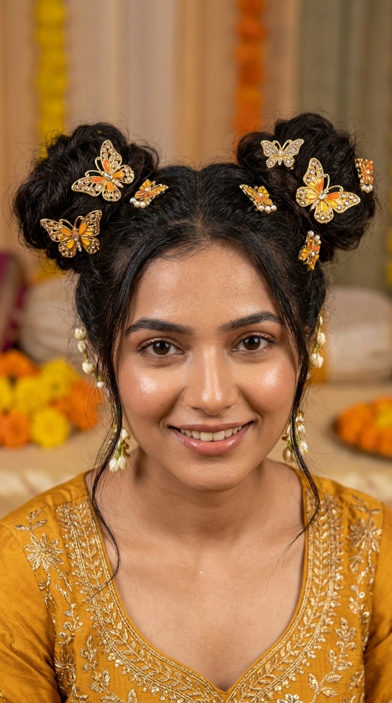 Space Buns with Butterfly Pins