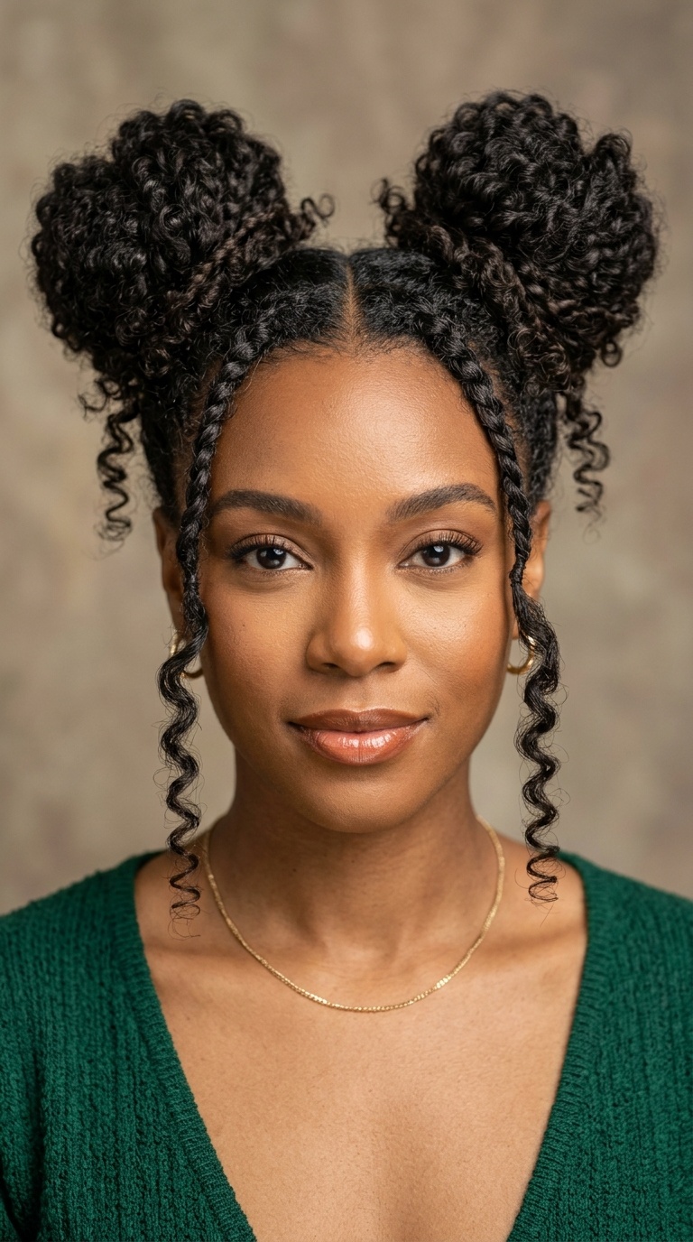 Space Buns with Curly Goddess Tendrils