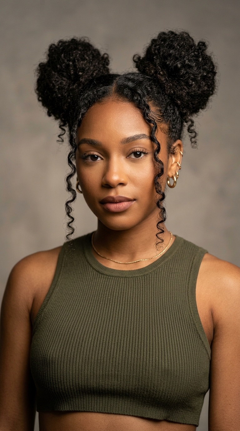 Space Buns with Face-Framing Tendrils