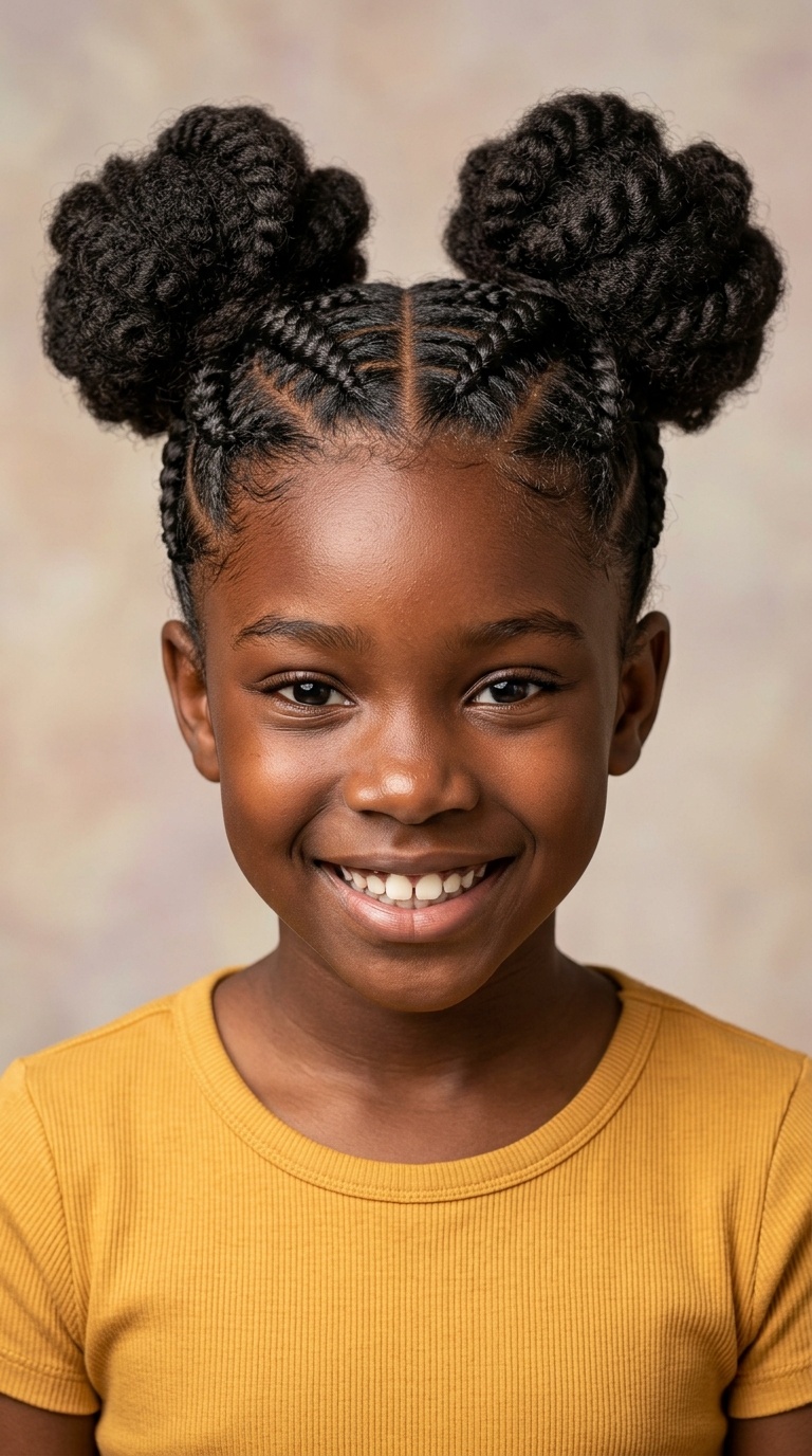 Space Buns with Feed-in Braids
