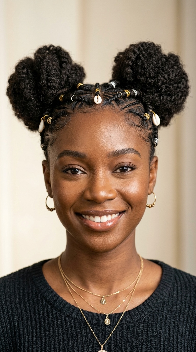 Space Buns with Fulani Braids