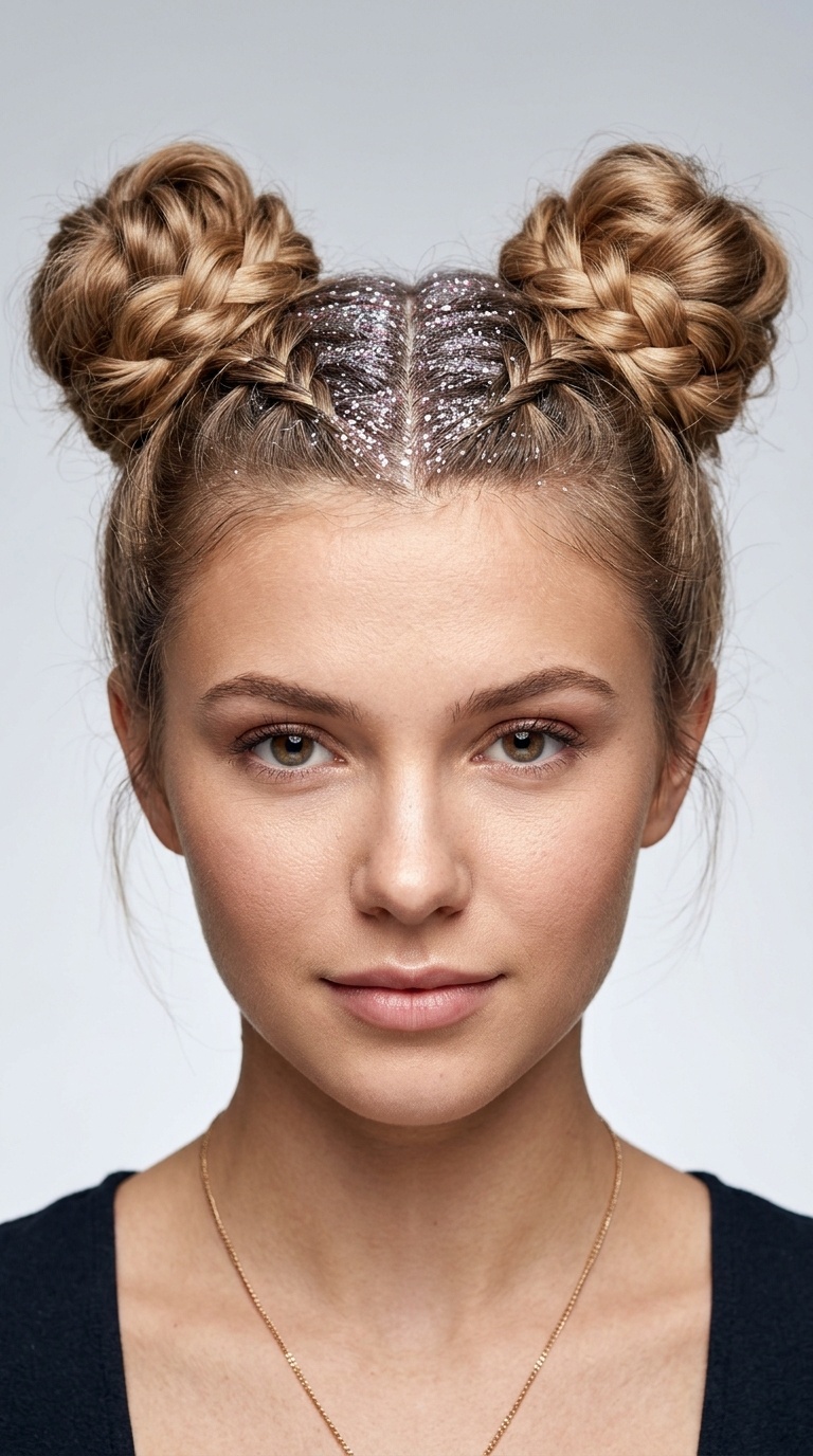 Space Buns with Glitter Roots