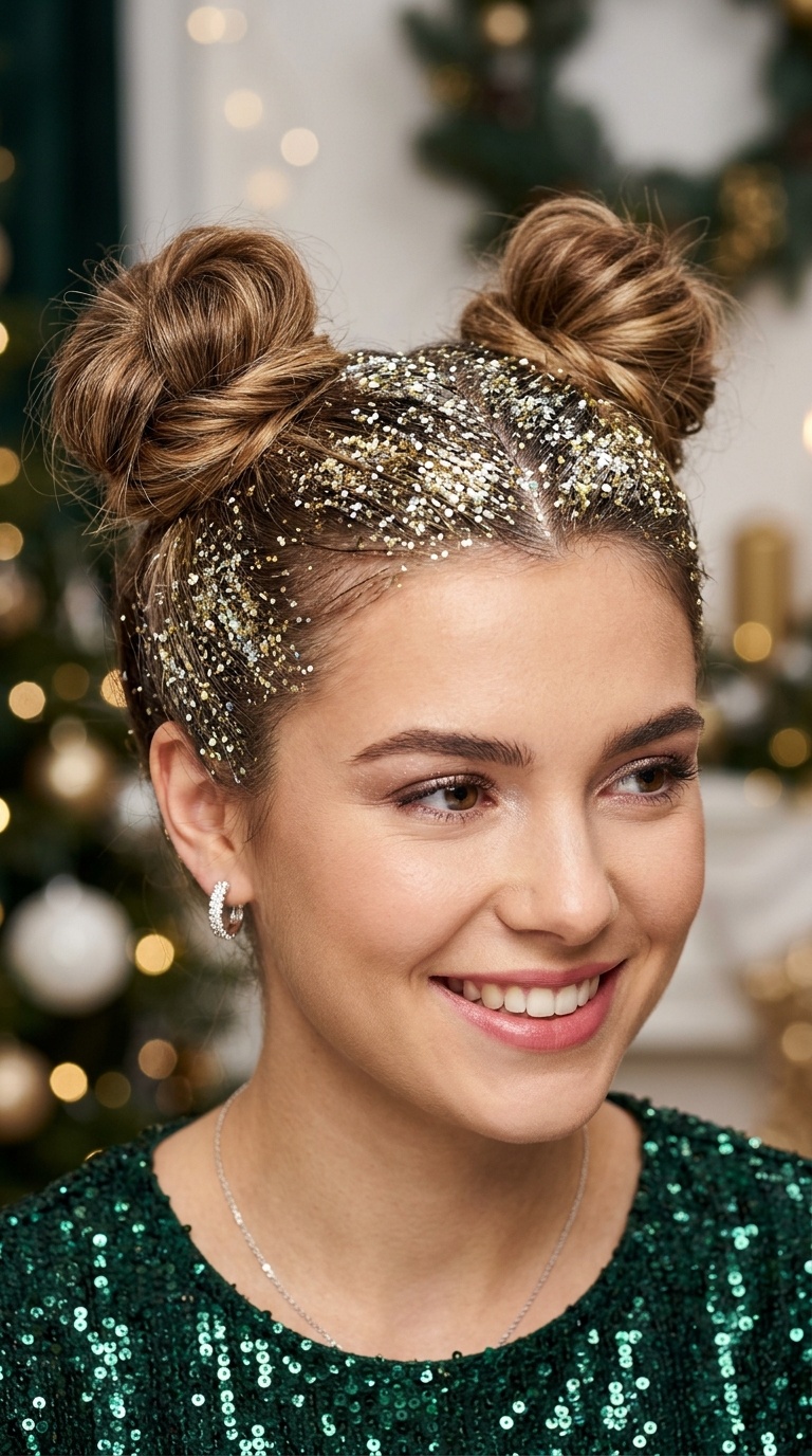 Space Buns with Glitter Roots