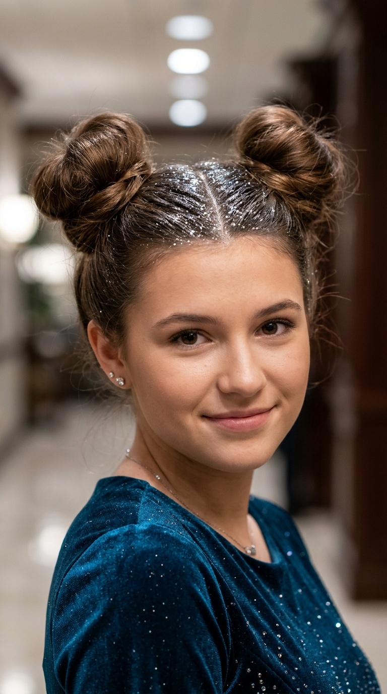 Space Buns with Glitter Roots