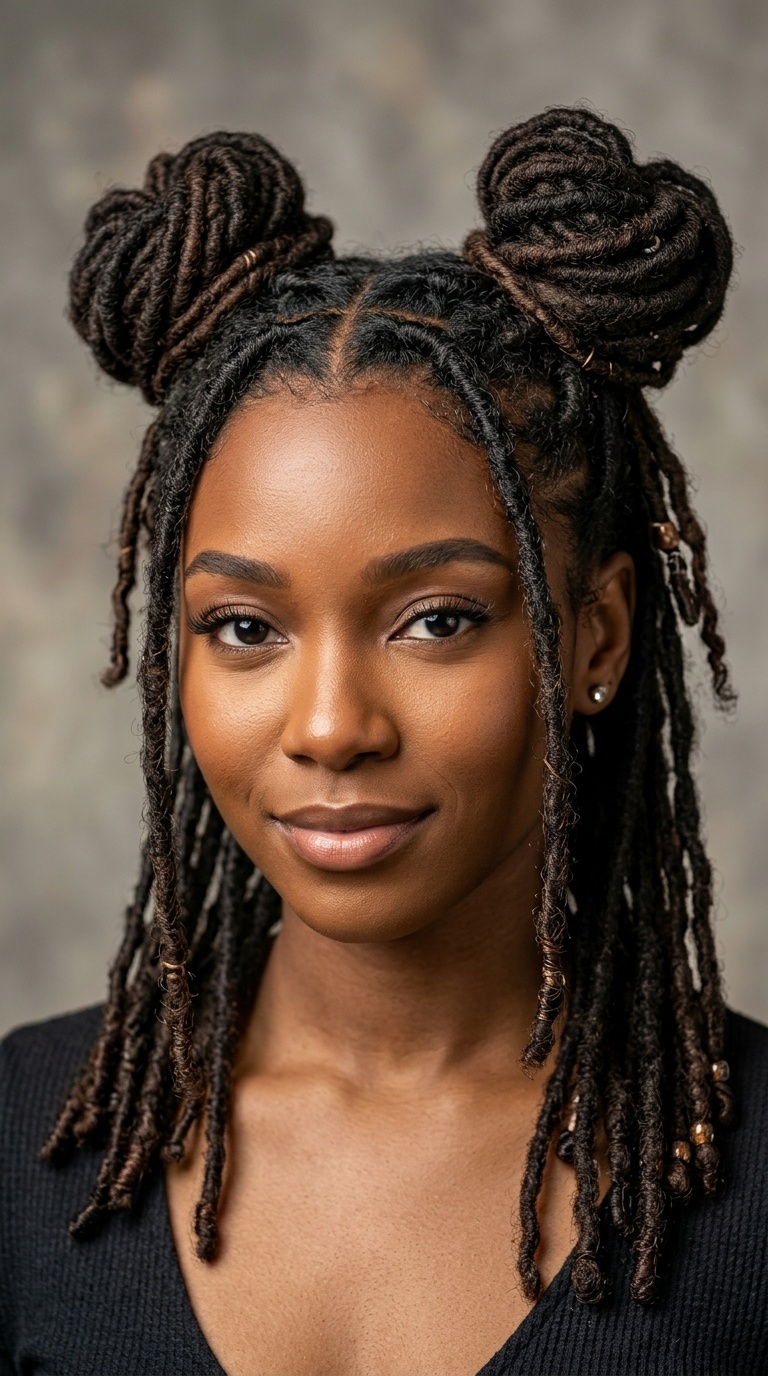 Space Buns with Hanging Locs