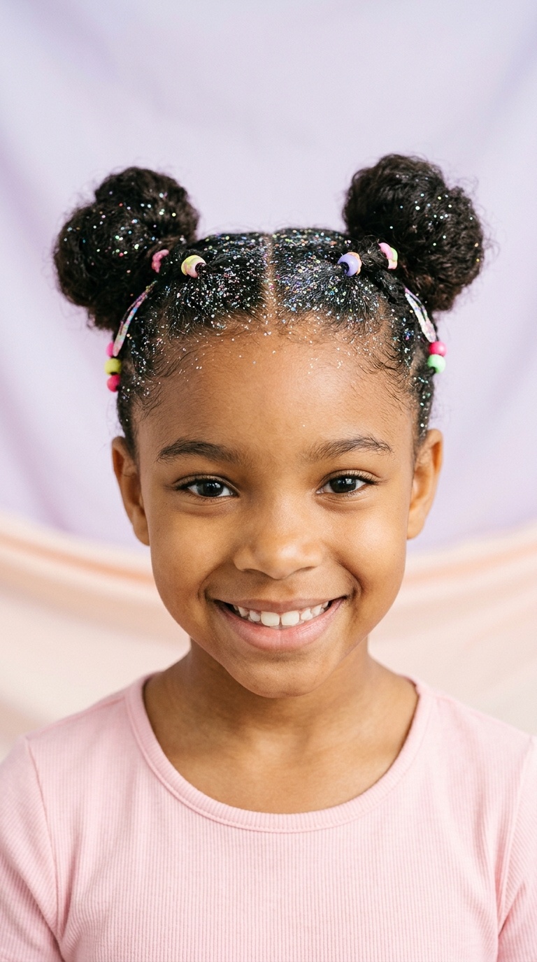 Space Buns with Iridescent Glitter Roots