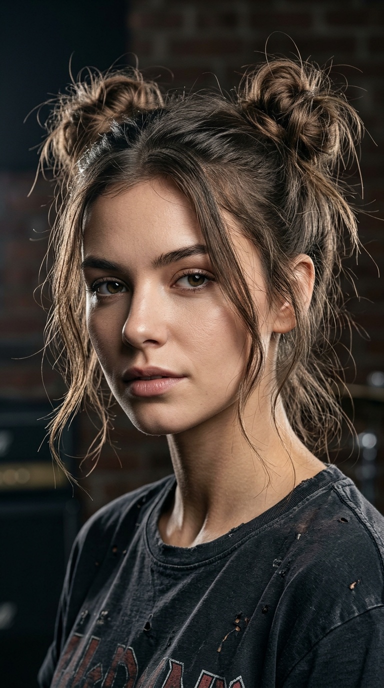 Space Buns with Loose Strands