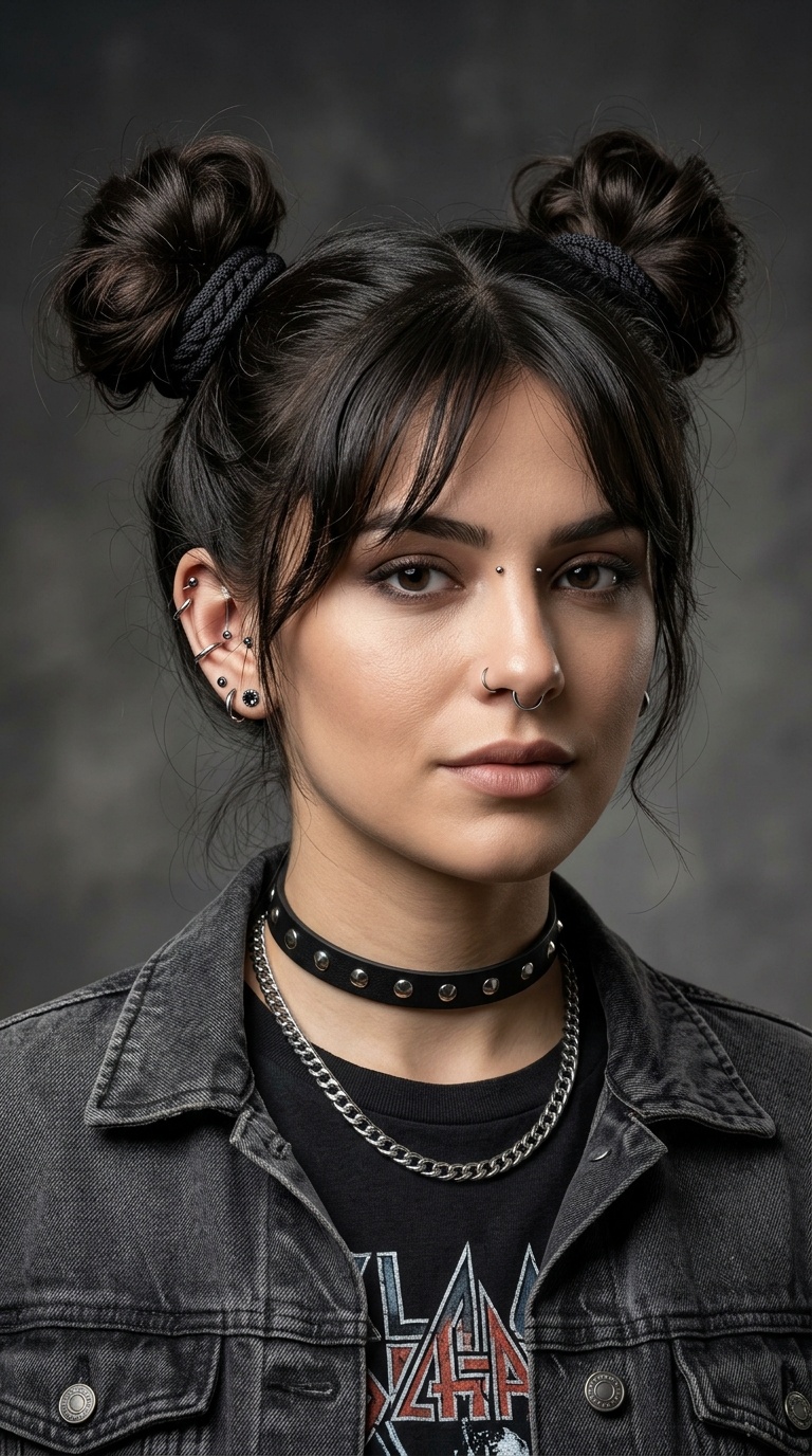 Space Buns with Piercings