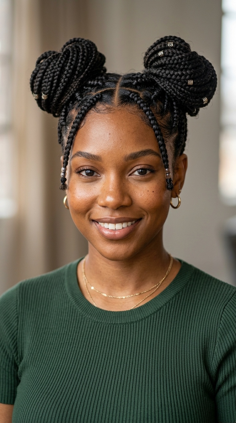 Space Buns with Short Braids