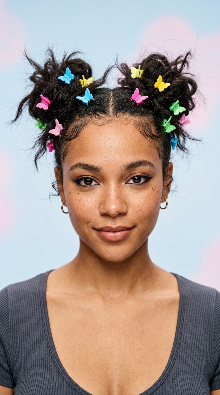 Spiky 90s Space Buns with Butterfly Clips
