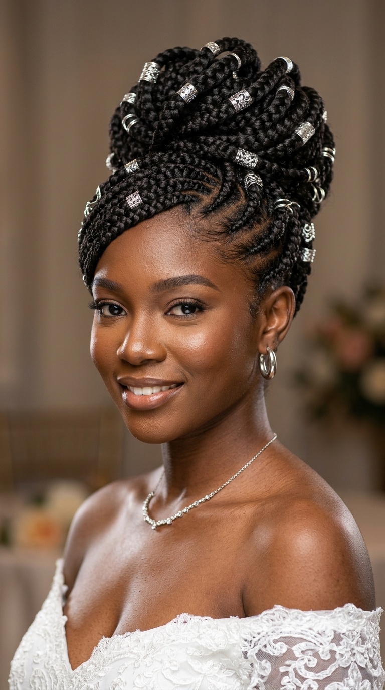Spiral Braided Updo with Silver Cuffs