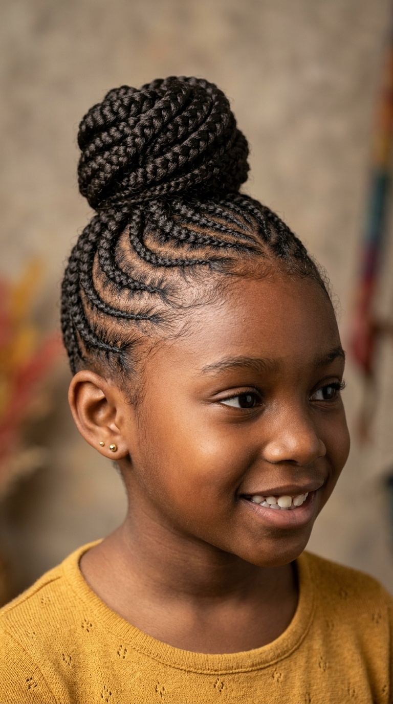 Spiral Bun with Curved Feed-Ins