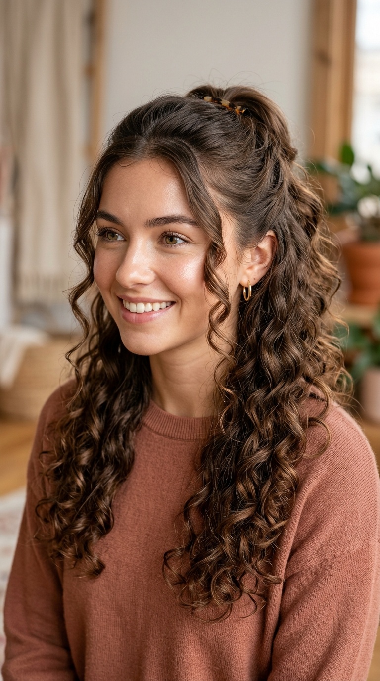 Spiral Curled Half-Up Style