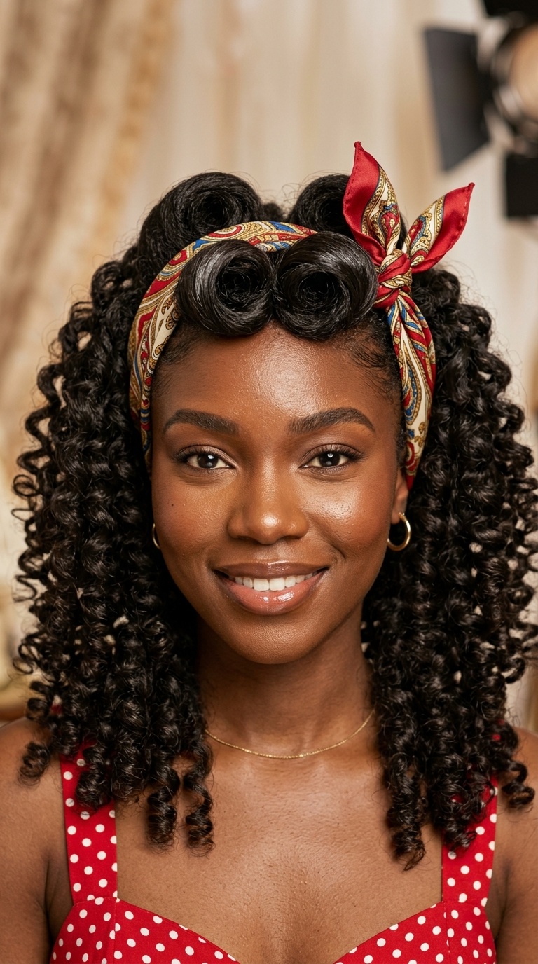 Spiral Curls and Front Rolls with Silk Tie-Up