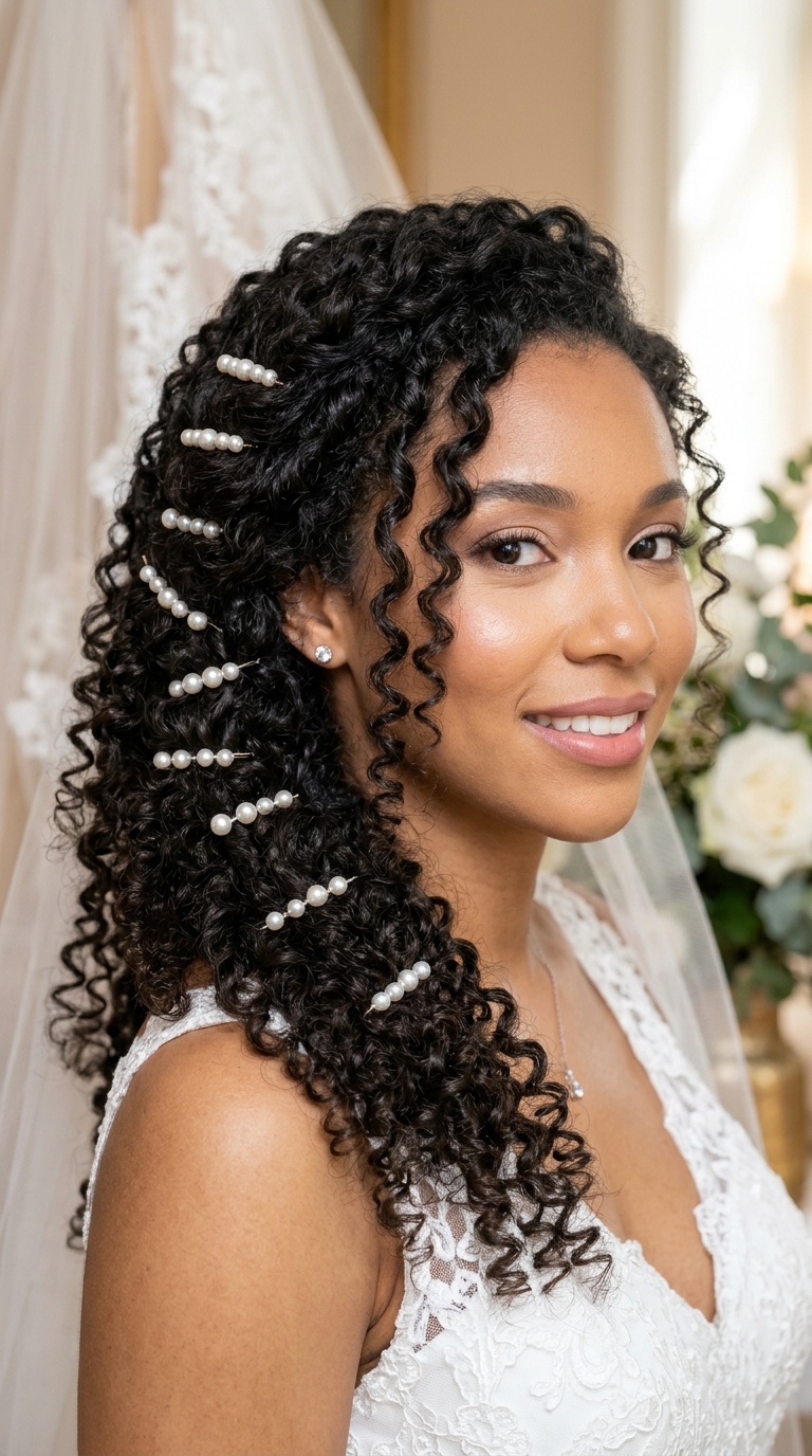 Spiral Curls with Pearl Pins