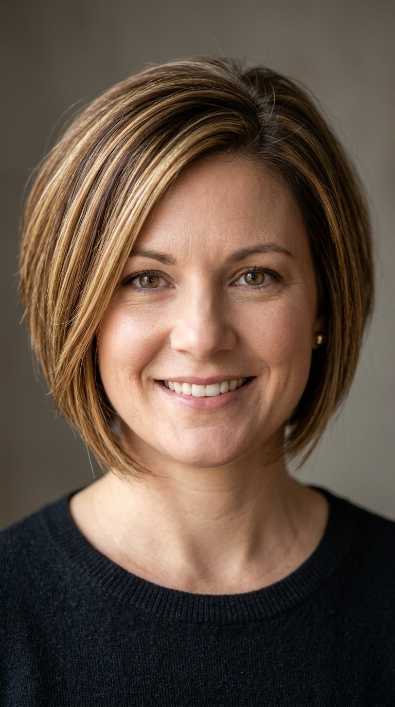 Stacked Angled Bob with Highlights