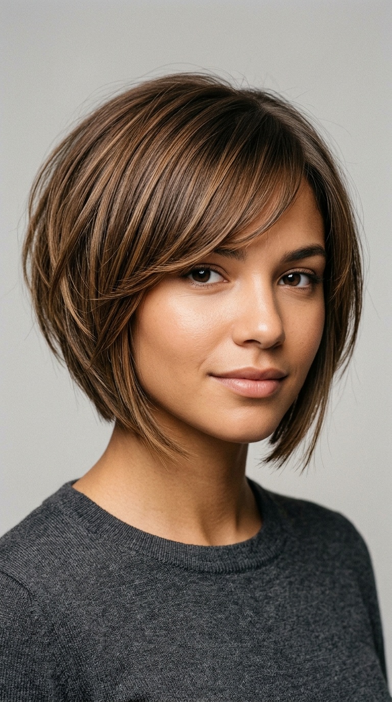 Stacked Bob with Side-Swept Fringe