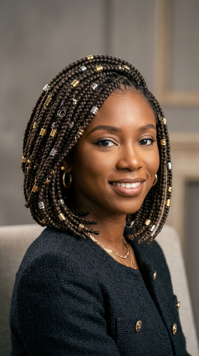 Stacked Braided Bob with Metallic Accents