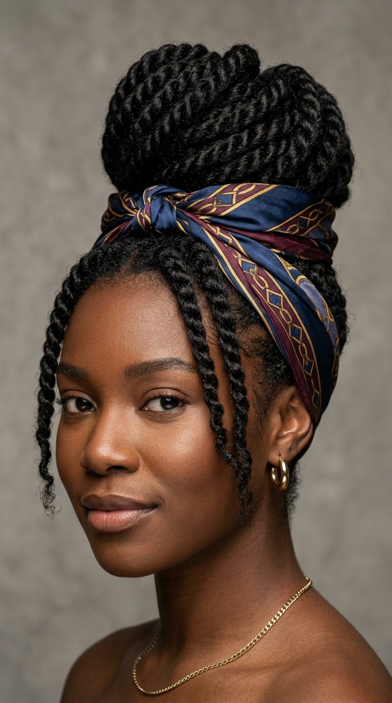 Stacked Twist Bun with Scarf
