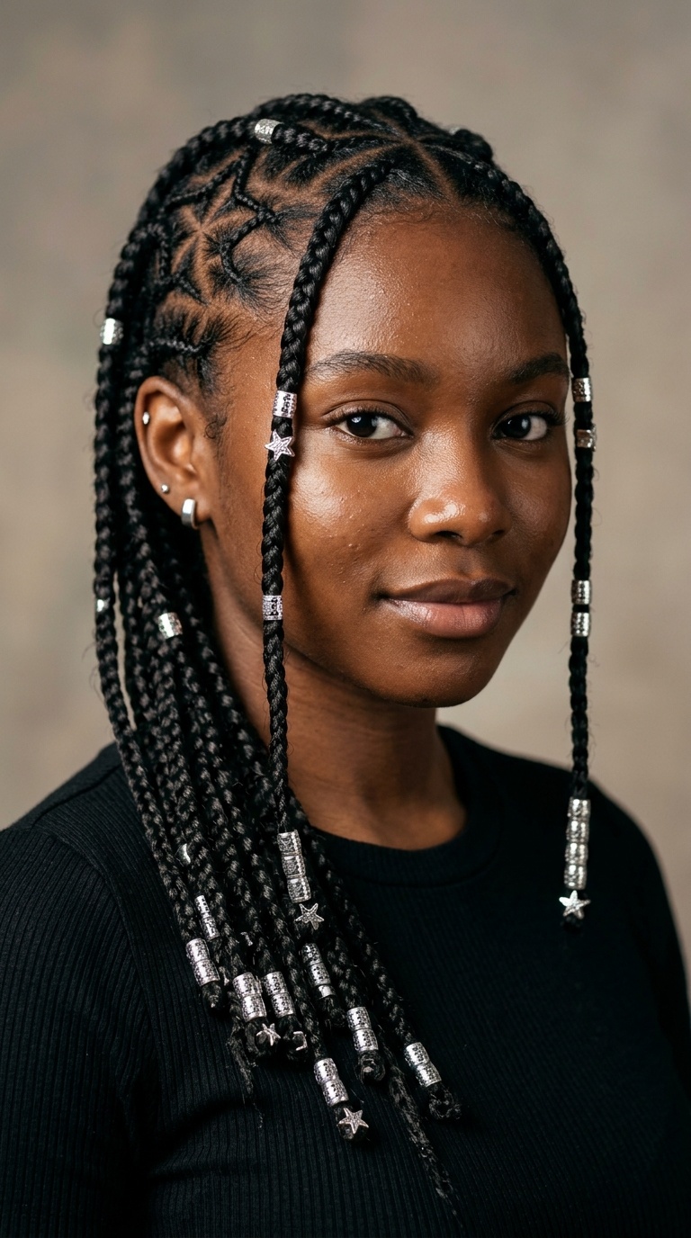 Star-Patterned Braids with Silver Beads