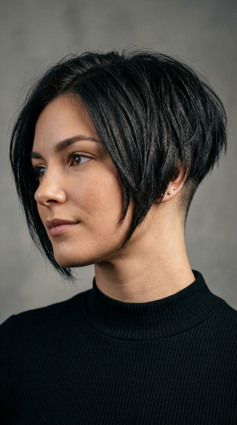 Steeply Angled Bob with Skin Fade