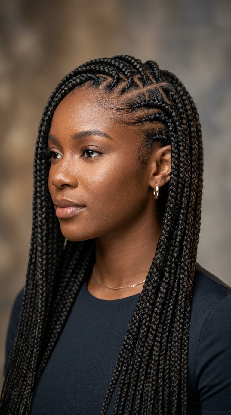 Stitch Braids with Dramatic Side Part