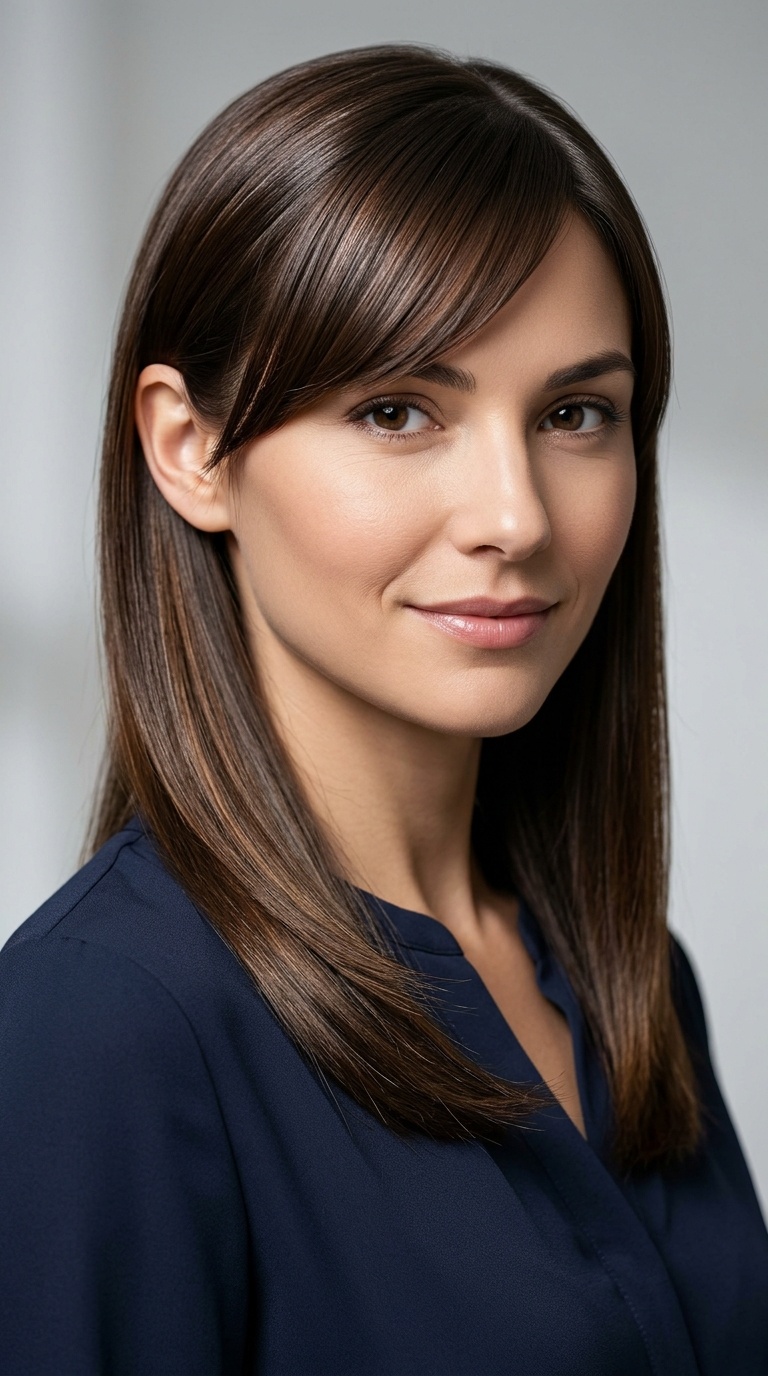 Straight and Glossy with Tucked Side Bangs