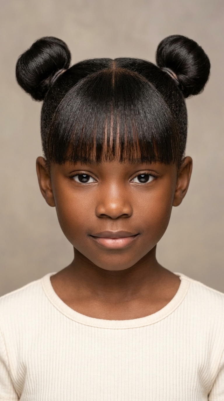 Straight Buns with Symmetrical Bangs
