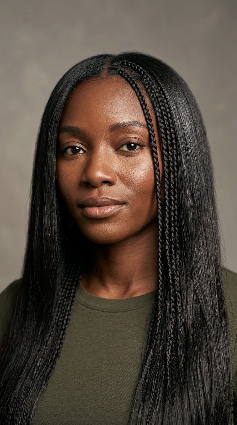 Straight Hair with Micro-Braid Accents